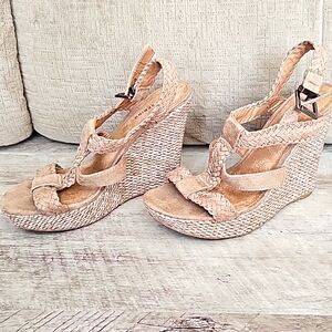 Tan suede wedge heels